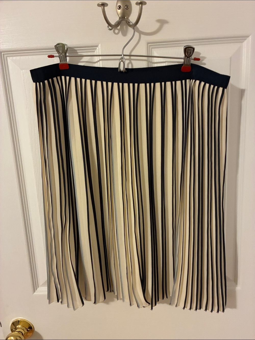 J. Crew Navy Blue and Cream Vertical-Stripe Pleated Skirt